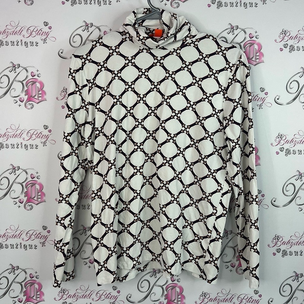 Joe Fresh turtleneck long sleeve White and Black Pattern top stretchy chains